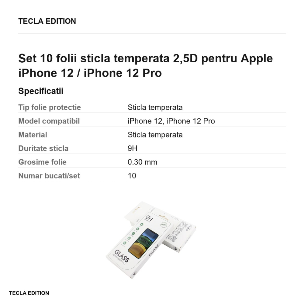 Set 10 folii sticla temperata 2,5D pentru Apple iPhone 12 / iPhone 12 Pro [3]