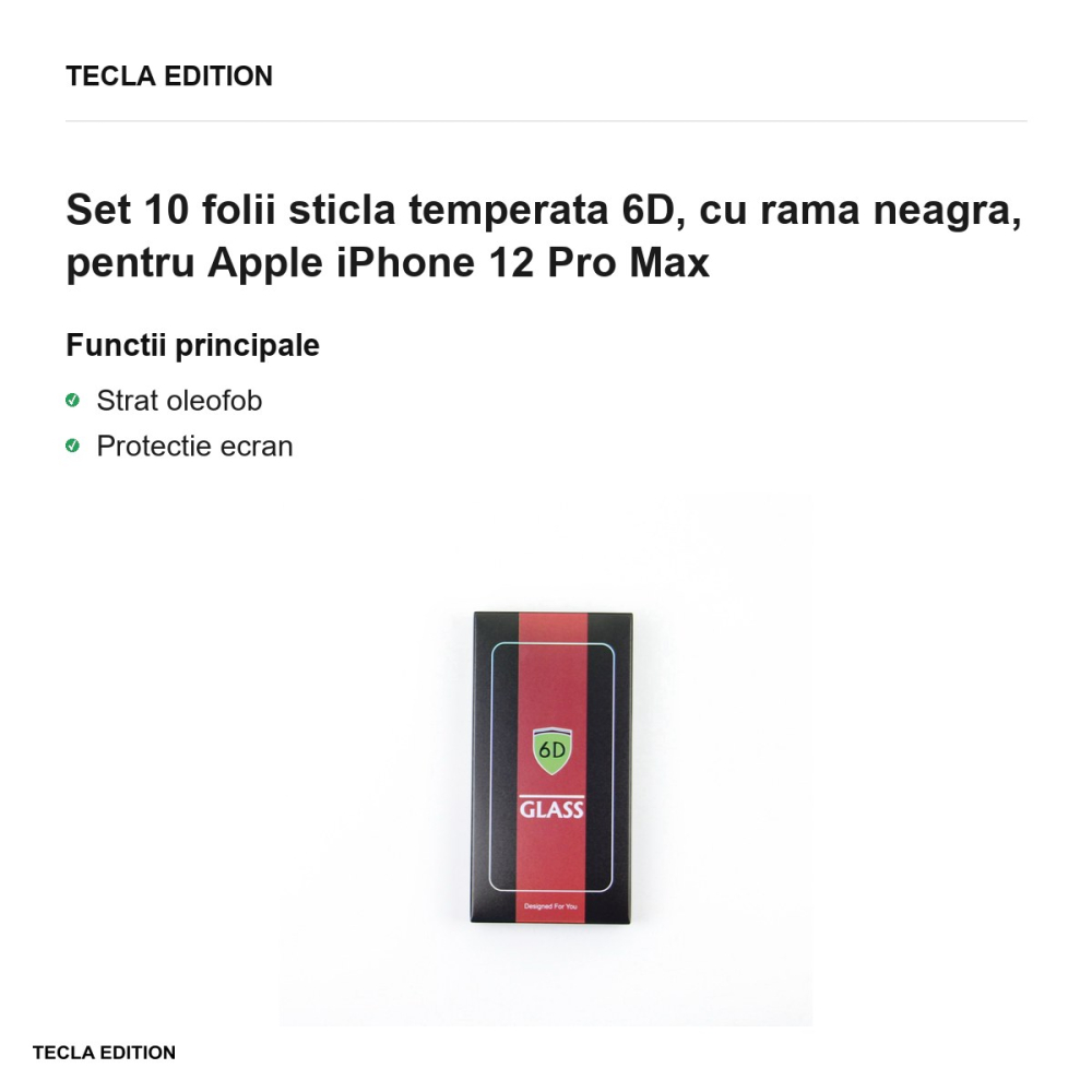 Set 10 folii sticla temperata 6D, cu rama neagra, pentru Apple iPhone 12 Pro Max [2]