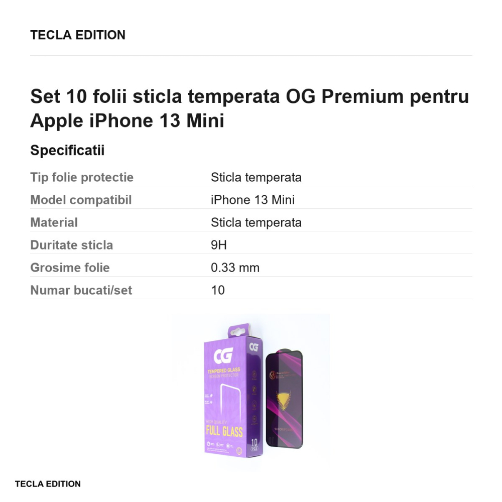 Set 10 folii sticla temperata OG Premium pentru Apple iPhone 13 Mini [3]
