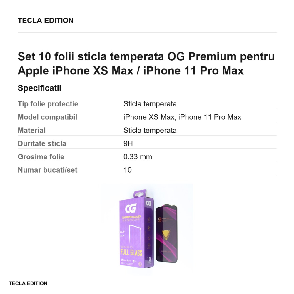 Set 10 folii sticla temperata OG Premium pentru Apple iPhone XS Max / iPhone 11 Pro Max [3]
