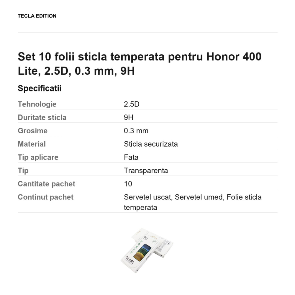 Set 10 folii sticla temperata pentru Honor 400 Lite, 2.5D, 0.3 mm, 9H [3]