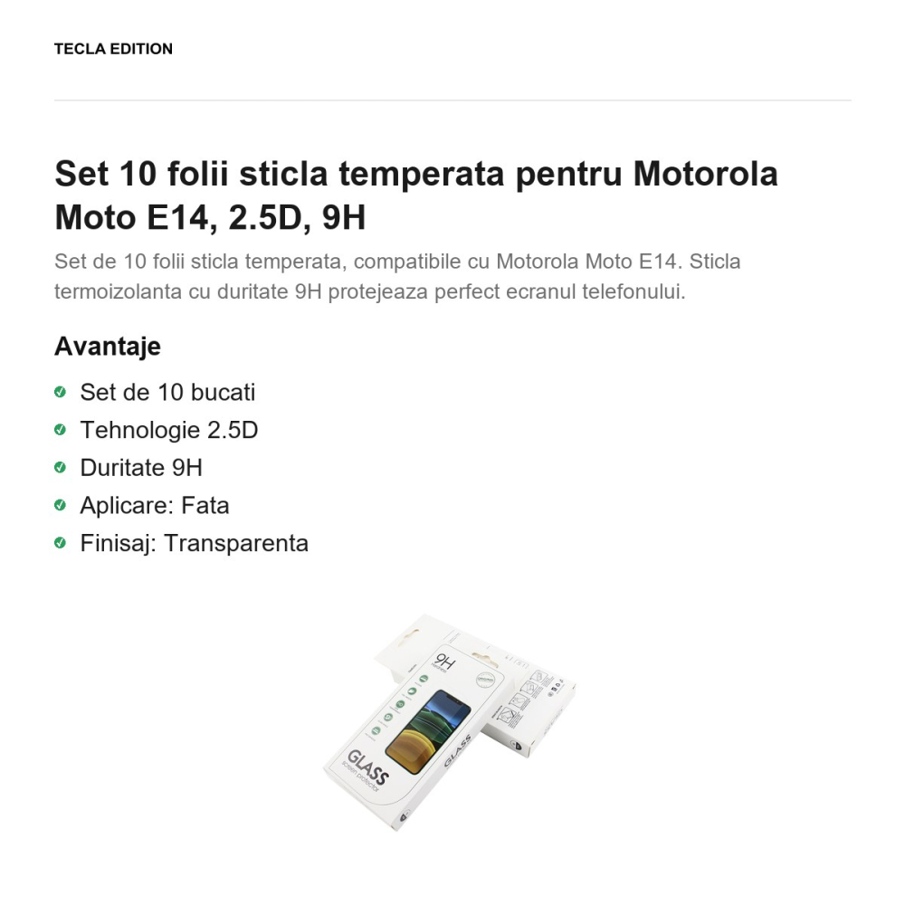 Set 10 folii sticla temperata pentru Motorola Moto E14, 2.5D, 9H [2]