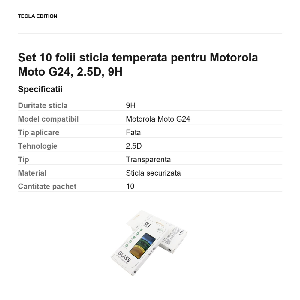 Set 10 folii sticla temperata pentru Motorola Moto G24, 2.5D, 9H [3]