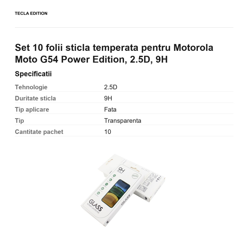 Set 10 folii sticla temperata pentru Motorola Moto G54 Power Edition, 2.5D, 9H [3]