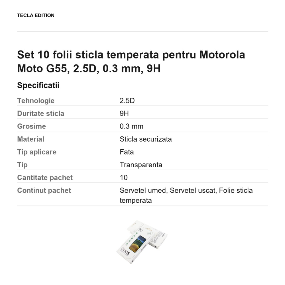 Set 10 folii sticla temperata pentru Motorola Moto G55, 2.5D, 0.3 mm, 9H [3]