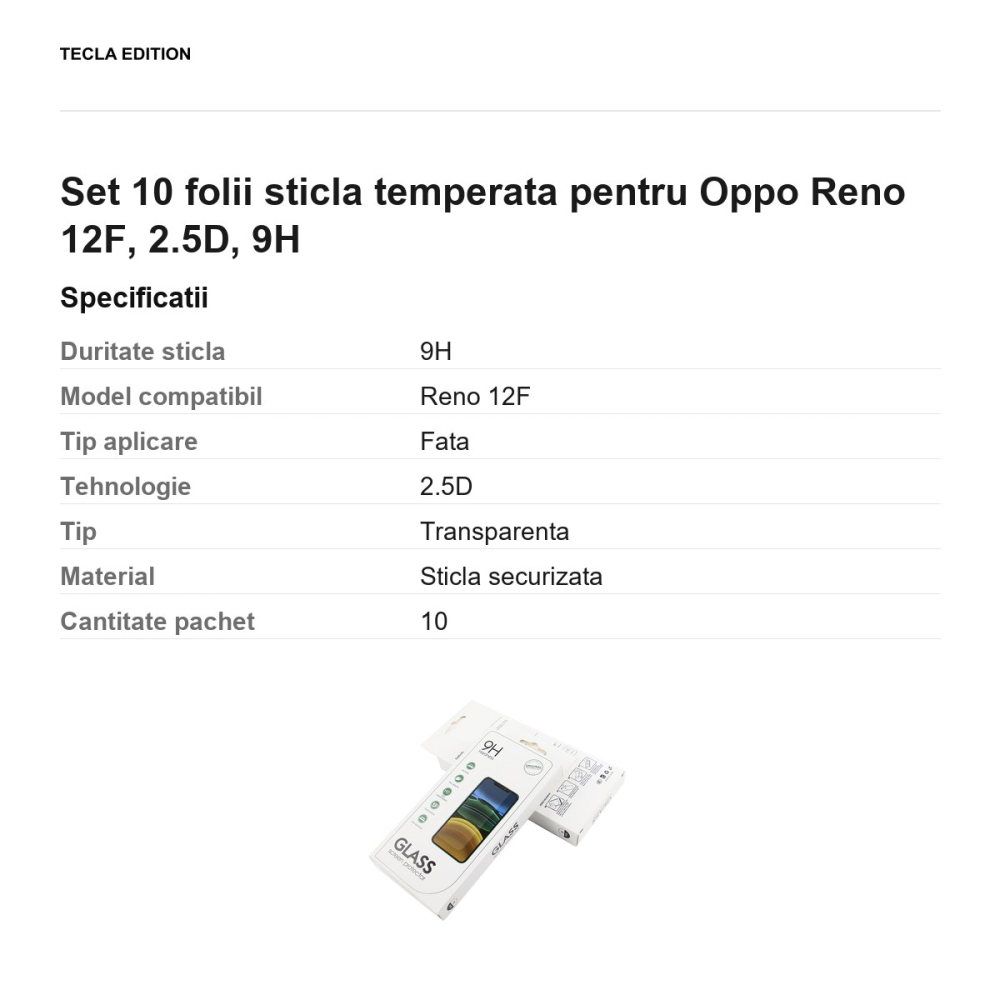 Set 10 folii sticla temperata pentru Oppo Reno 12F, 2.5D, 9H [3]