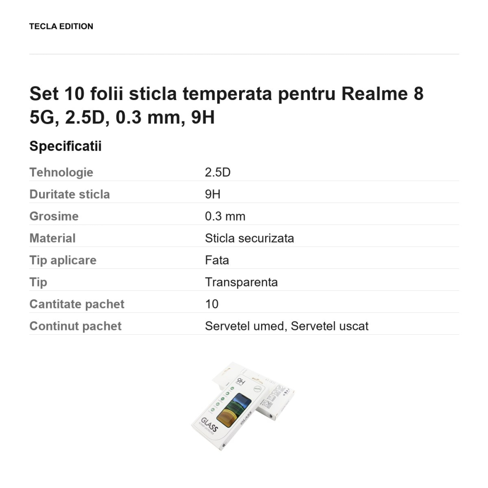 Set 10 folii sticla temperata pentru Realme 8 5G, 2.5D, 0.3 mm, 9H [3]