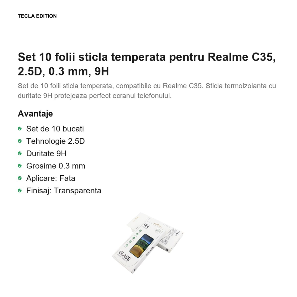 Set 10 folii sticla temperata pentru Realme C35, 2.5D, 0.3 mm, 9H [2]