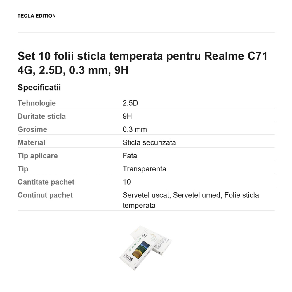 Set 10 folii sticla temperata pentru Realme C71 4G, 2.5D, 0.3 mm, 9H [3]