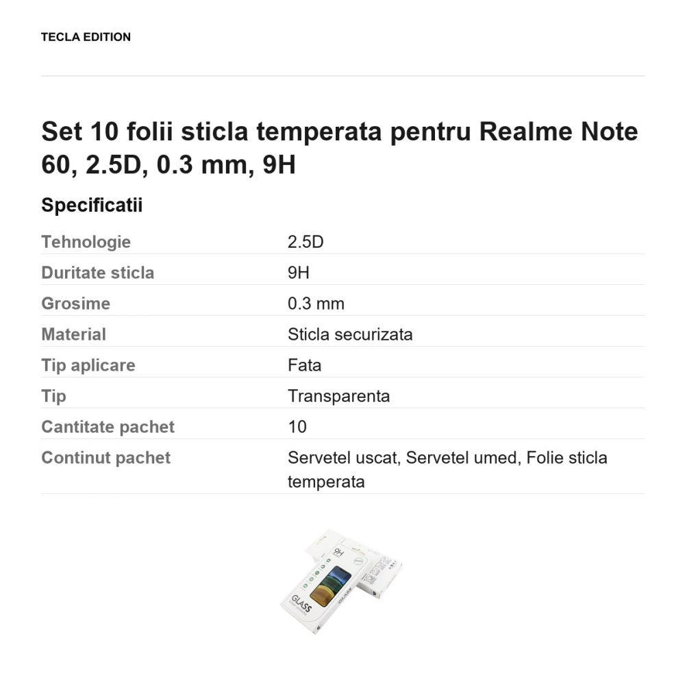 Set 10 folii sticla temperata pentru Realme Note 60, 2.5D, 0.3 mm, 9H [3]
