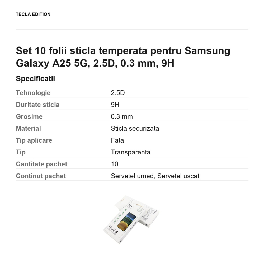 Set 10 folii sticla temperata pentru Samsung Galaxy A25 5G, 2.5D, 0.3 mm, 9H [3]