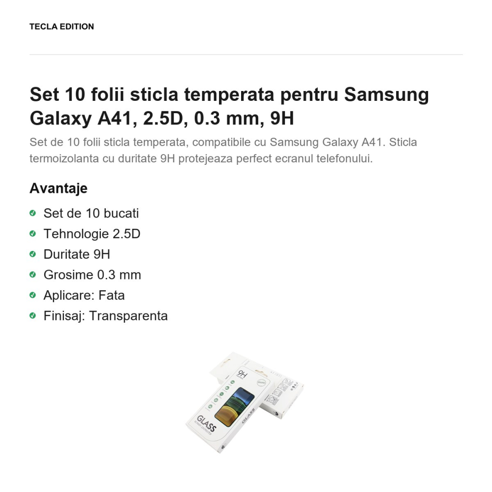 Set 10 folii sticla temperata pentru Samsung Galaxy A41, 2.5D, 0.3 mm, 9H [2]