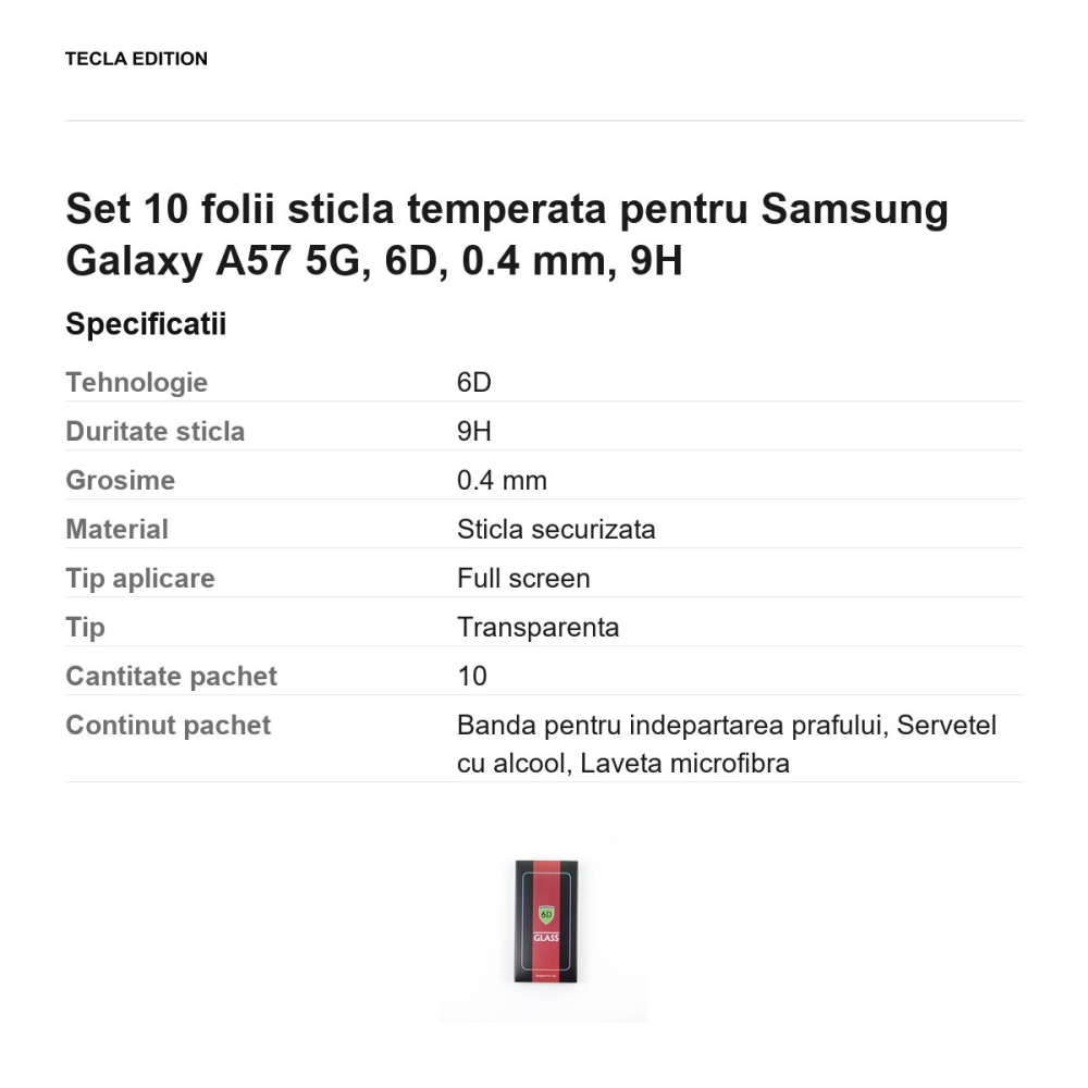 Set 10 folii sticla temperata pentru Samsung Galaxy A57 5G, 6D, 0.4 mm, 9H [3]