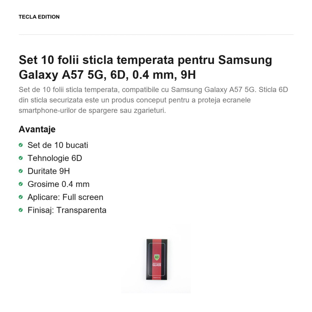 Set 10 folii sticla temperata pentru Samsung Galaxy A57 5G, 6D, 0.4 mm, 9H [2]