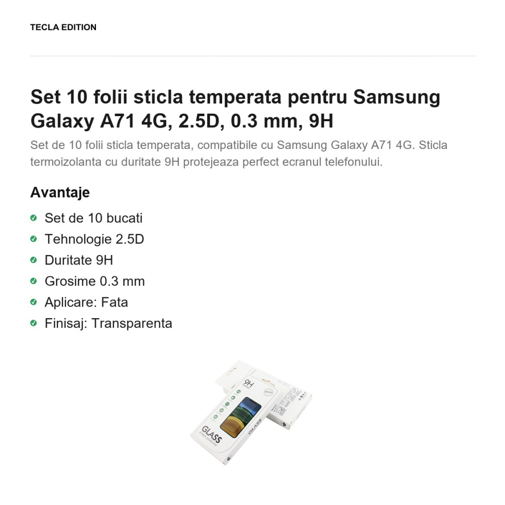 Set 10 folii sticla temperata pentru Samsung Galaxy A71 4G, 2.5D, 0.3 mm, 9H [2]