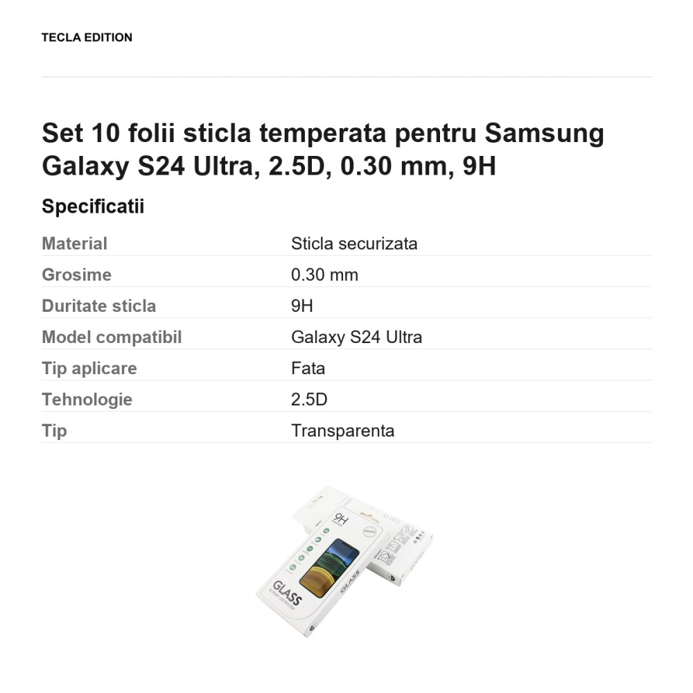 Set 10 folii sticla temperata pentru Samsung Galaxy S24 Ultra, 2.5D, 0.30 mm, 9H [3]