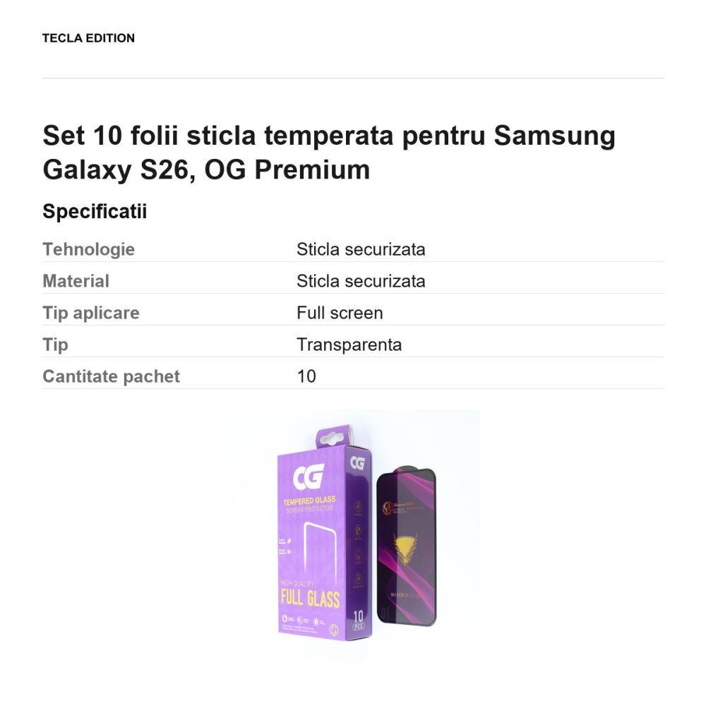 Set 10 folii sticla temperata pentru Samsung Galaxy S26, OG Premium [3]