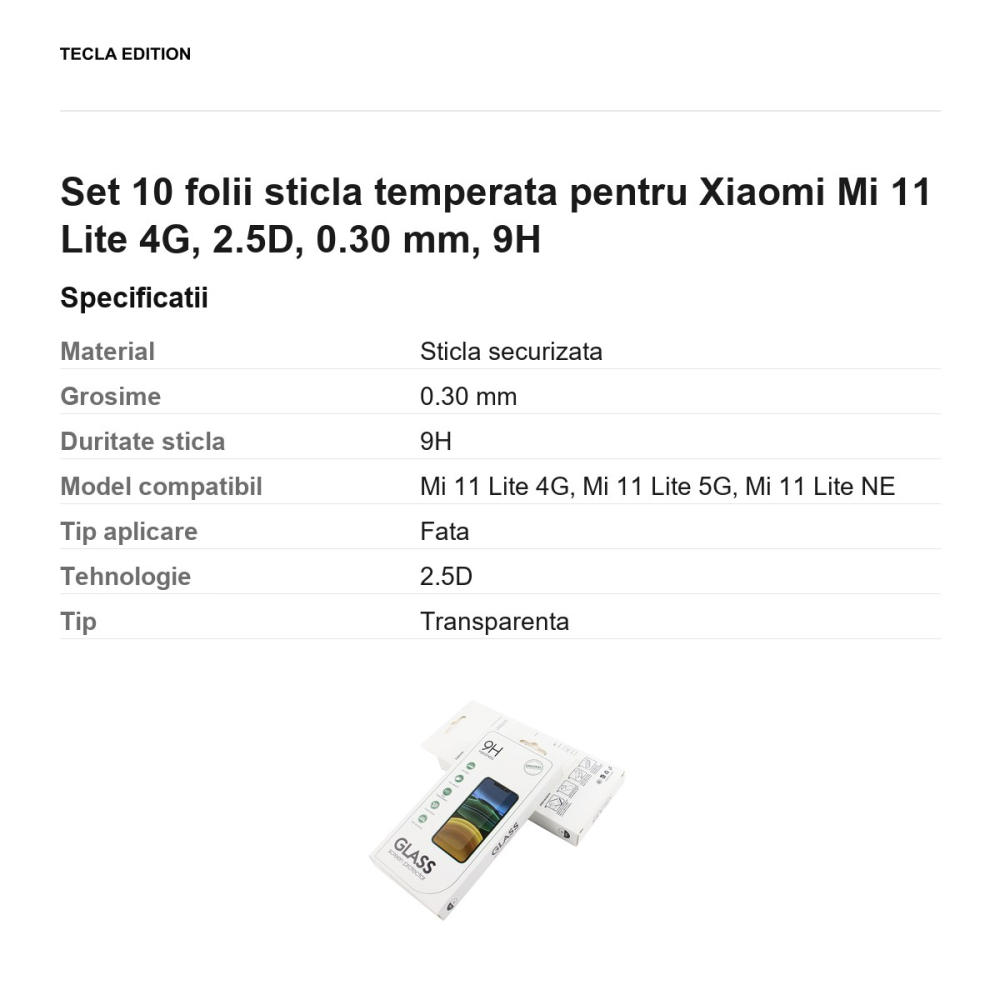 Set 10 folii sticla temperata pentru Xiaomi Mi 11 Lite 4G, 2.5D, 0.30 mm, 9H [3]