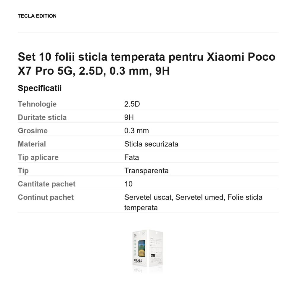 Set 10 folii sticla temperata pentru Xiaomi Poco X7 Pro 5G, 2.5D, 0.3 mm, 9H [3]