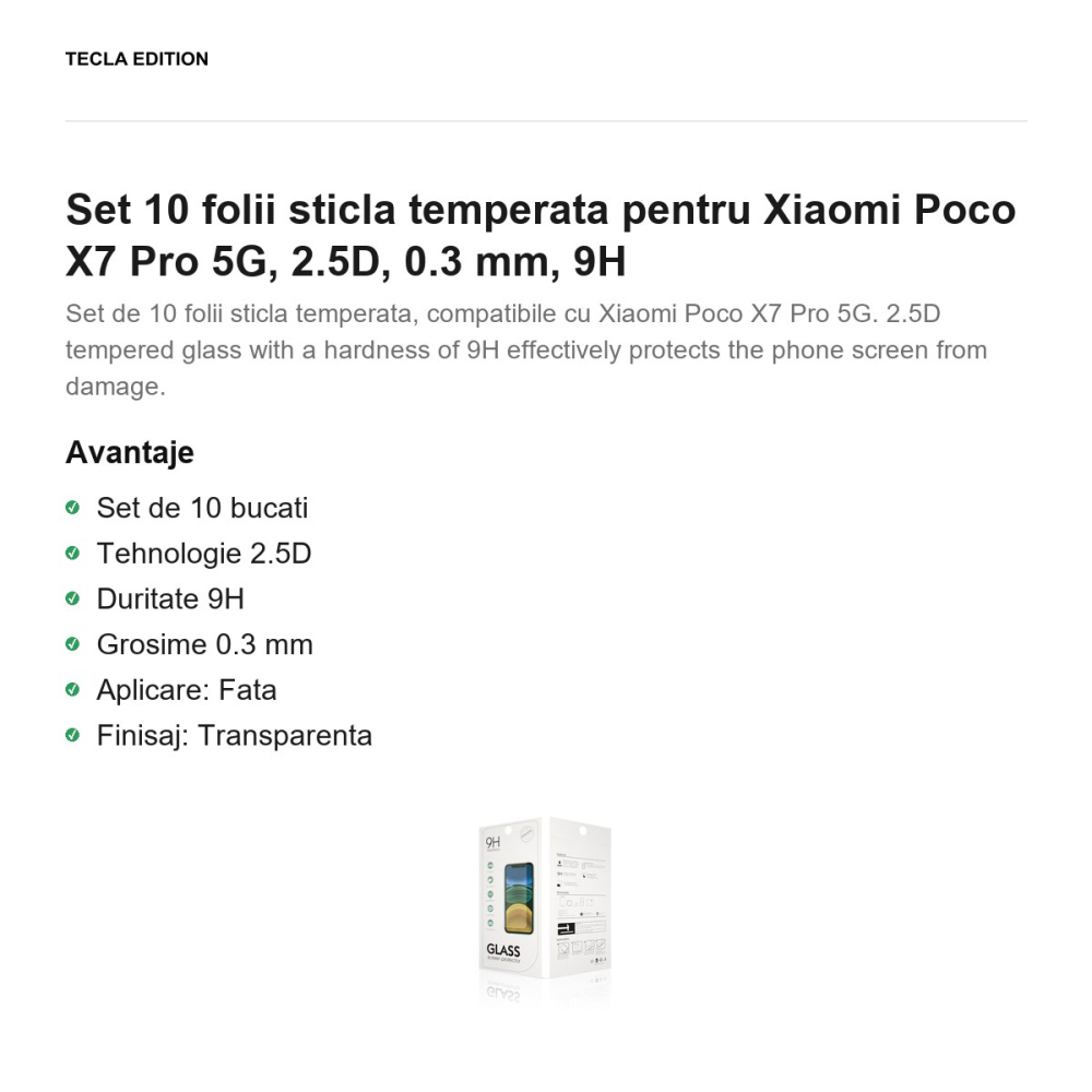 Set 10 folii sticla temperata pentru Xiaomi Poco X7 Pro 5G, 2.5D, 0.3 mm, 9H [2]