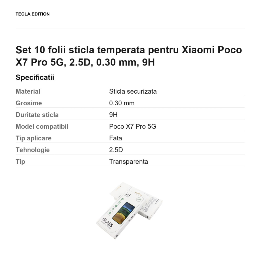 Set 10 folii sticla temperata pentru Xiaomi Poco X7 Pro 5G, 2.5D, 0.30 mm, 9H [3]