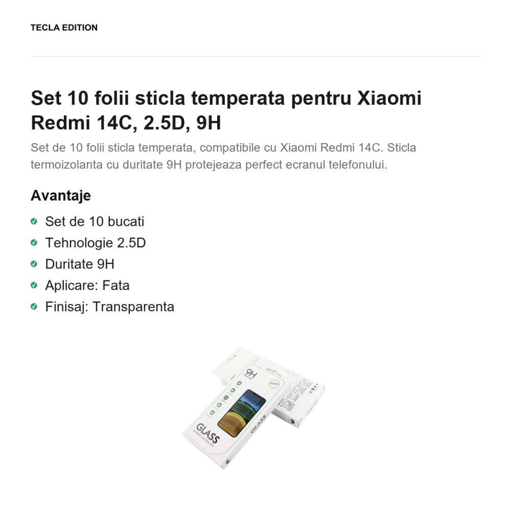 Set 10 folii sticla temperata pentru Xiaomi Redmi 14C, 2.5D, 9H [2]