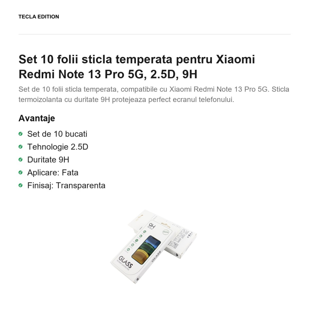 Set 10 folii sticla temperata pentru Xiaomi Redmi Note 13 Pro 5G, 2.5D, 9H [2]
