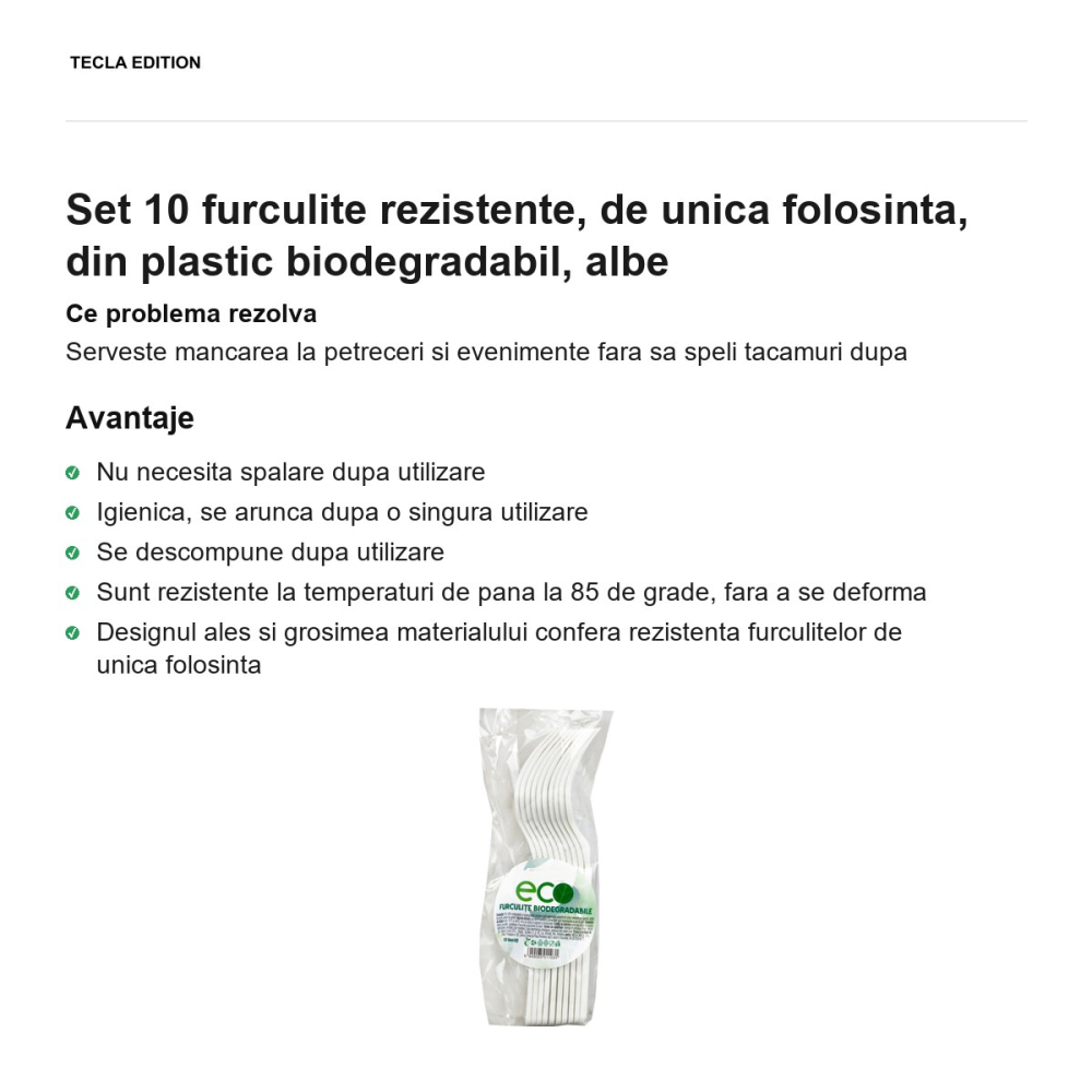 Set 10 furculite rezistente, de unica folosinta, din plastic biodegradabil, albe [2]