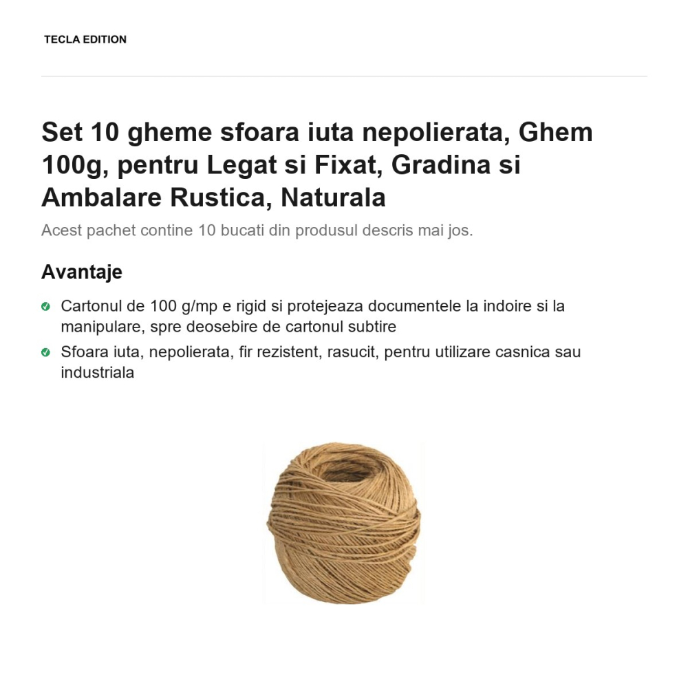 Set 10 gheme sfoara iuta nepolierata, Ghem 100g, pentru Legat si Fixat, Gradina si Ambalare Rustica, Naturala [2]