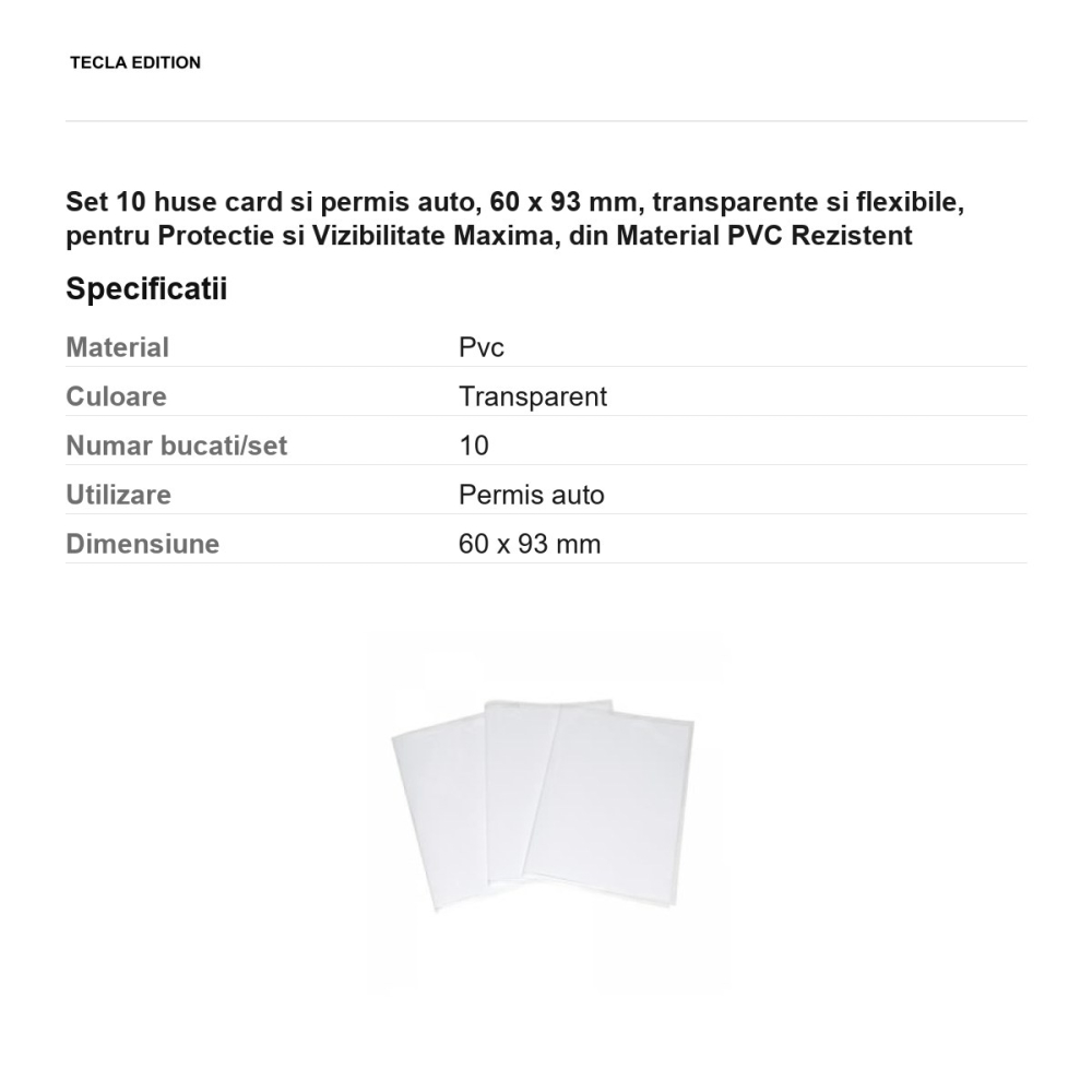 Set 10 huse card si permis auto, 60 x 93 mm, transparente si flexibile, pentru Protectie si Vizibilitate Maxima, din Material PVC Rezistent [3]