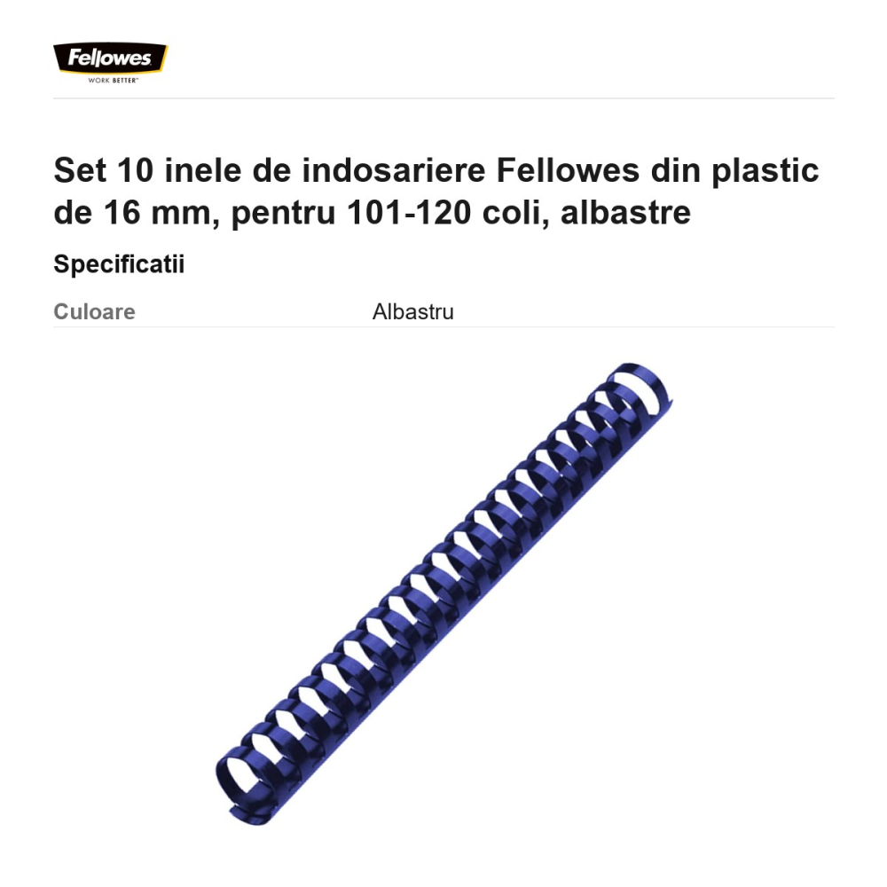 Set 10 inele de indosariere Fellowes din plastic de 16 mm, pentru 101-120 coli, albastre [3]