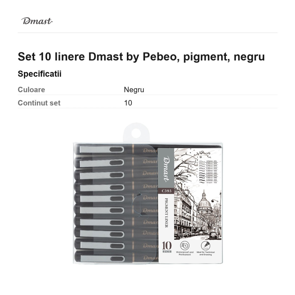 Set 10 linere Dmast by Pebeo, pigment, negru [3]