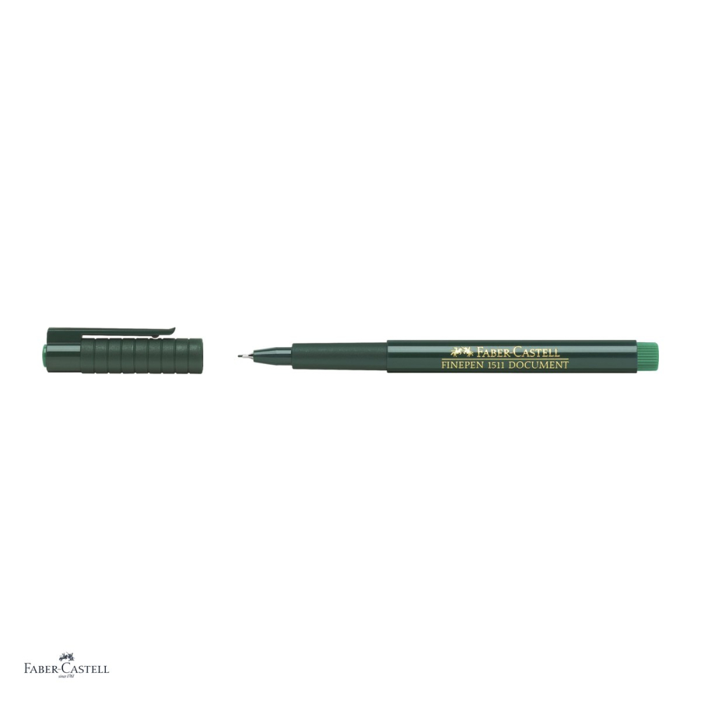 Set 10 linere Faber-Castell Finepen 1511, varf 0,4 mm montat in metal, cerneala pe baza de apa, rezistenta pentru documente, verde [4]