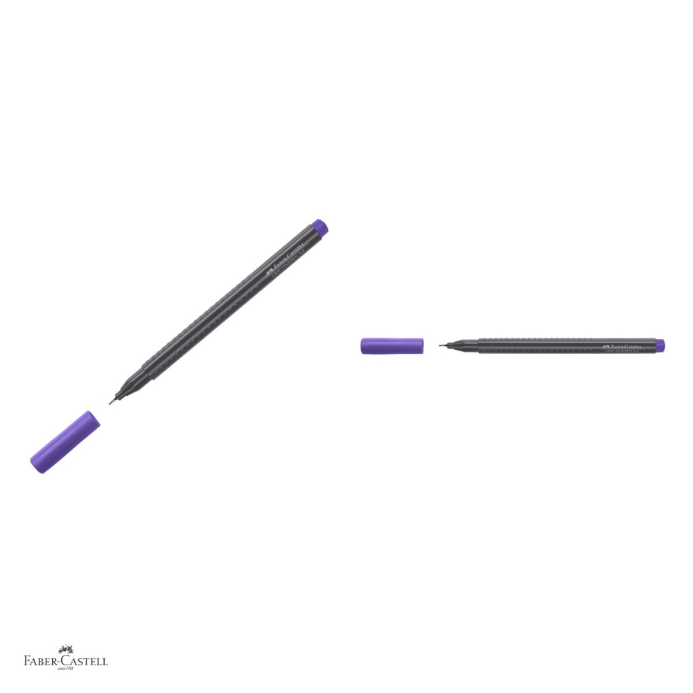 Set 10 linere Faber-Castell Grip Finepen, varf 0,4 mm montat in metal, cerneala pe baza de colorant alimentar, forma triunghiulara cu zona Grip, se spala din textile, mauve, antiderapante [4]