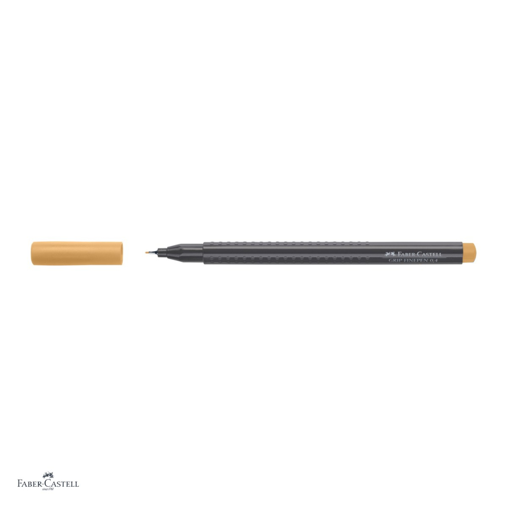 Set 10 linere Faber-Castell Grip Finepen, varf 0,4 mm montat in metal, cerneala pe baza de colorant alimentar, forma triunghiulara cu zona Grip, se spala din textile, ocru brun, antiderapante [4]