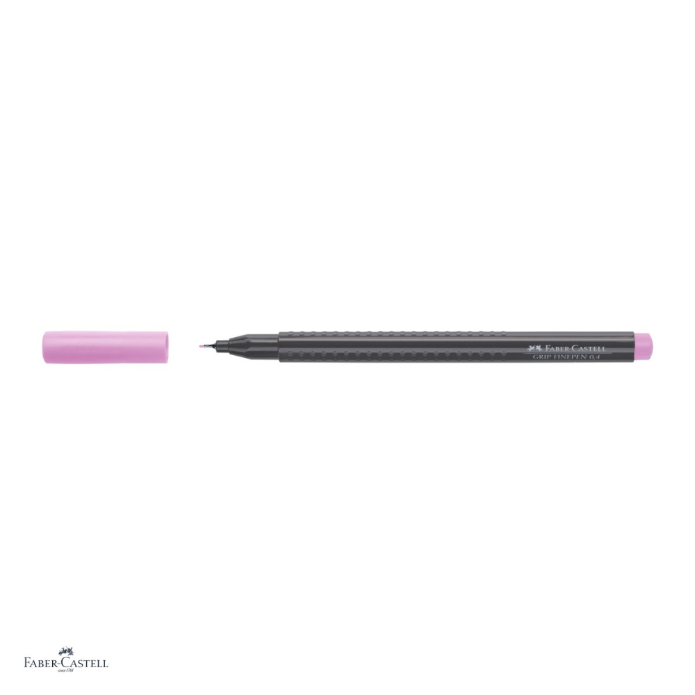 Set 10 linere Faber-Castell Grip Finepen, varf 0,4 mm montat in metal, cerneala pe baza de colorant alimentar, forma triunghiulara cu zona Grip, se spala din textile, magenta deschis, antiderapante [4]