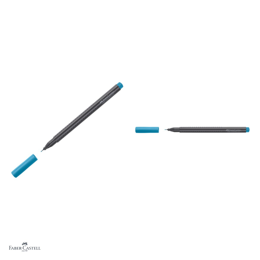 Set 10 linere Faber-Castell Grip Finepen, varf 0,4 mm montat in metal, cerneala pe baza de colorant alimentar, forma triunghiulara cu zona Grip, se spala din textile, turcoaz cobalt, antiderapante [4]