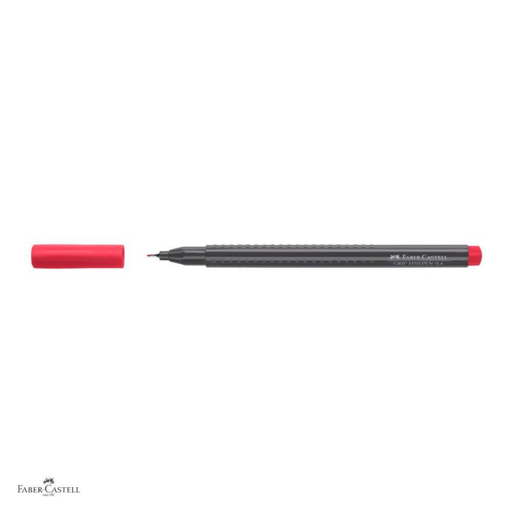 Set 10 linere Faber-Castell Grip Finepen, varf 0,4 mm montat in metal, cerneala pe baza de colorant alimentar, forma triunghiulara cu zona Grip, se spala din textile, carmin permanent, antiderapante [4]