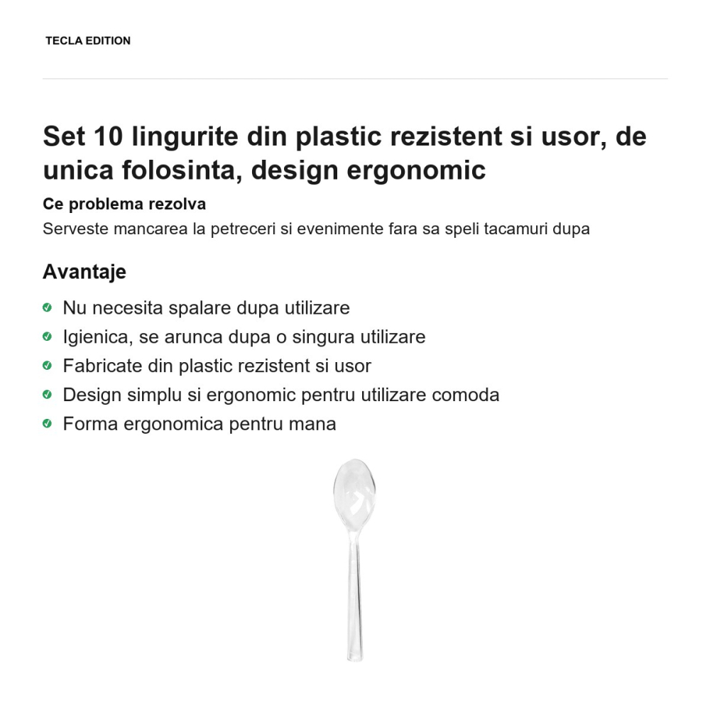 Set 10 lingurite din plastic rezistent si usor, de unica folosinta, design ergonomic [2]