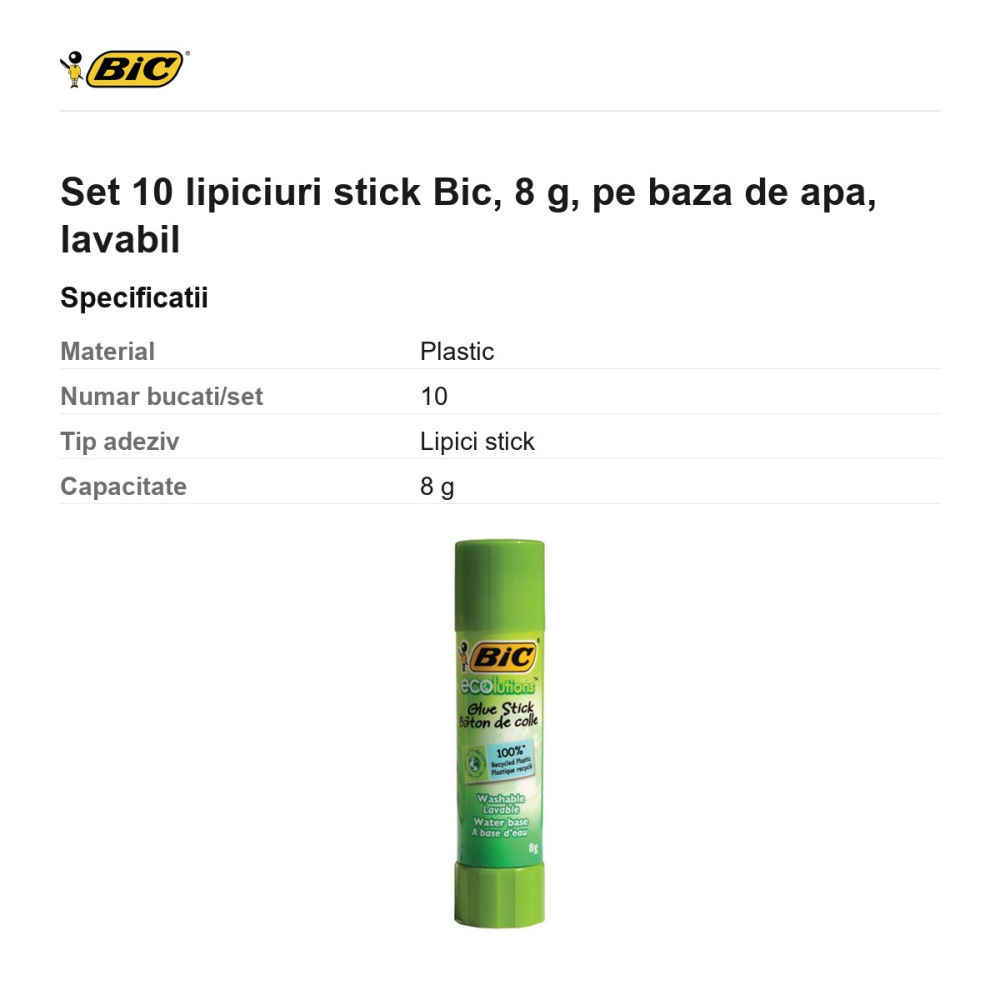 Set 10 lipiciuri stick Bic, 8 g, pe baza de apa, lavabil [3]