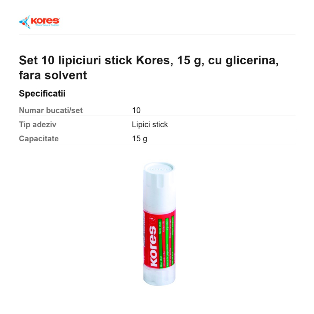 Set 10 lipiciuri stick Kores, 15 g, cu glicerina, fara solvent [3]