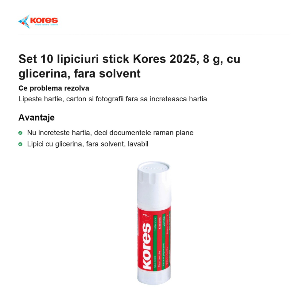 Set 10 lipiciuri stick Kores 2025, 8 g, cu glicerina, fara solvent [2]