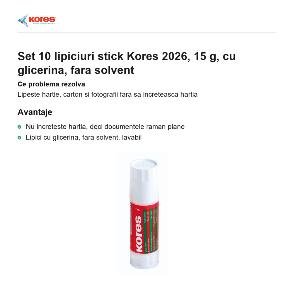 Set 10 lipiciuri stick Kores 2026, 15 g, cu glicerina, fara solvent [2]