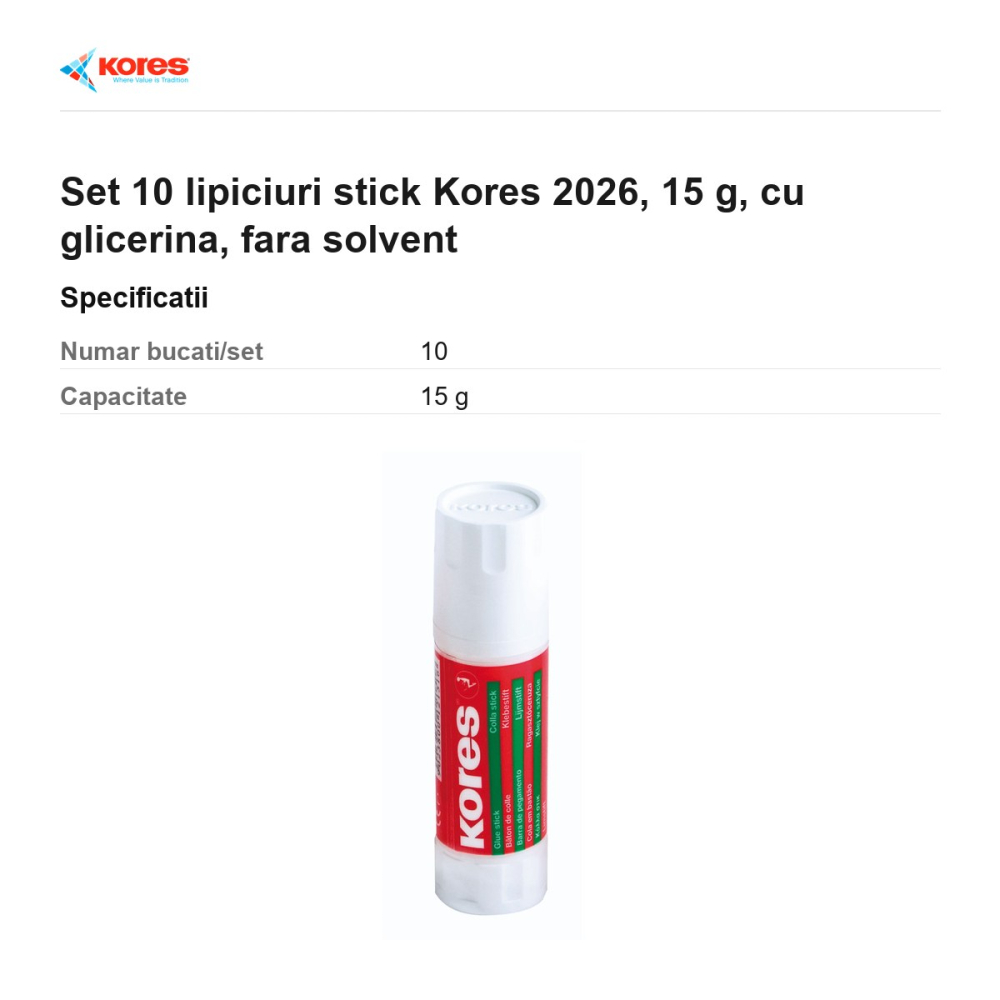 Set 10 lipiciuri stick Kores 2026, 15 g, cu glicerina, fara solvent [3]