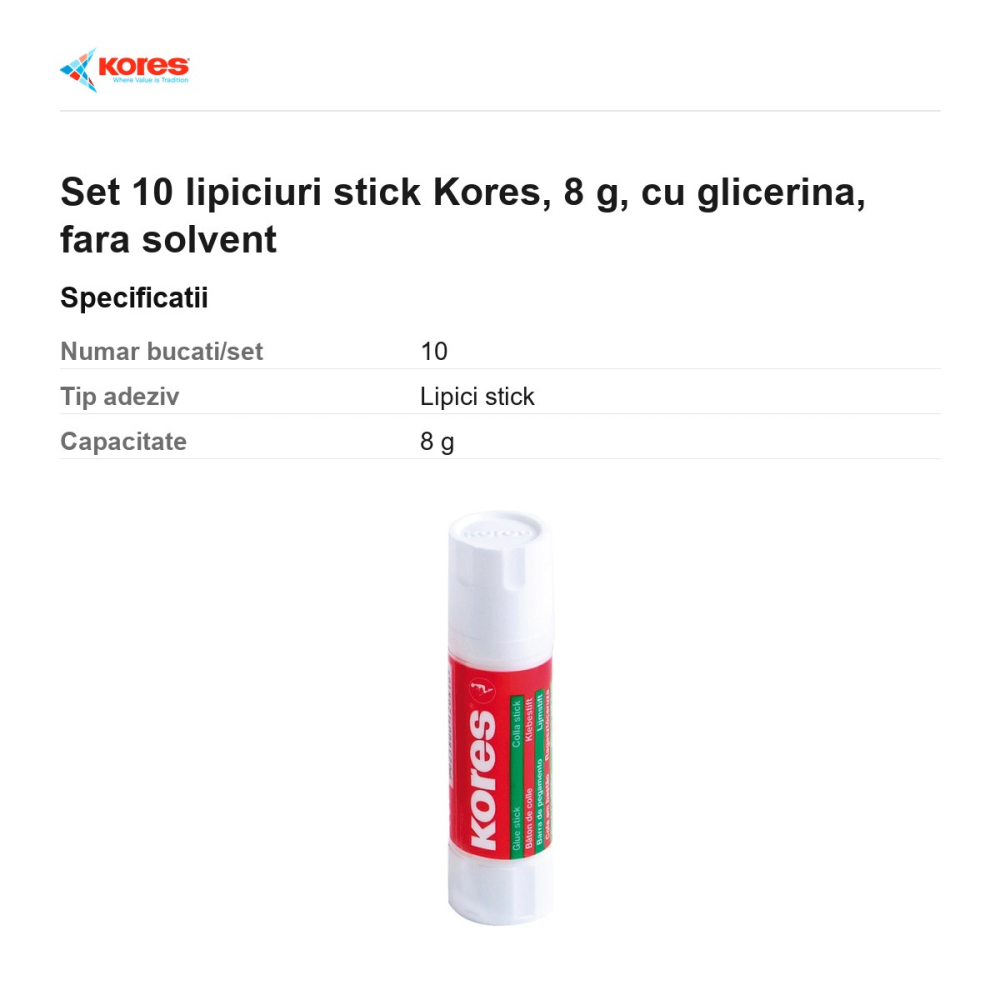 Set 10 lipiciuri stick Kores, 8 g, cu glicerina, fara solvent [3]