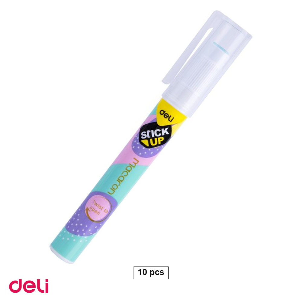 Set 10 lipiciuri tip creion Deli, 2.6 g, cu clips, uscare in 60 de secunde, colorate [1]