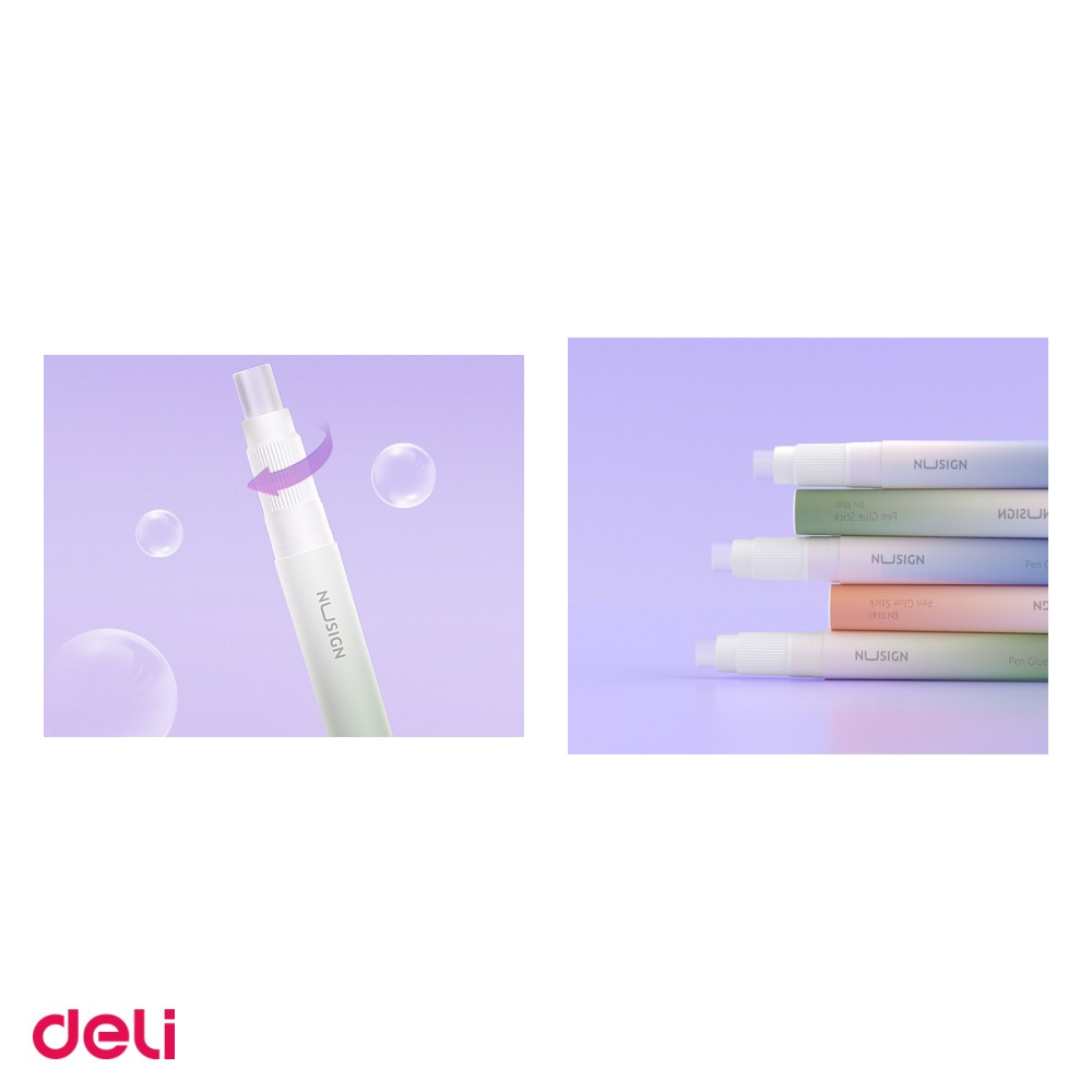 Set 10 lipiciuri tip creion Deli Nusign, 2.2 g, cu clips, uscare in 60 de secunde, roz [4]