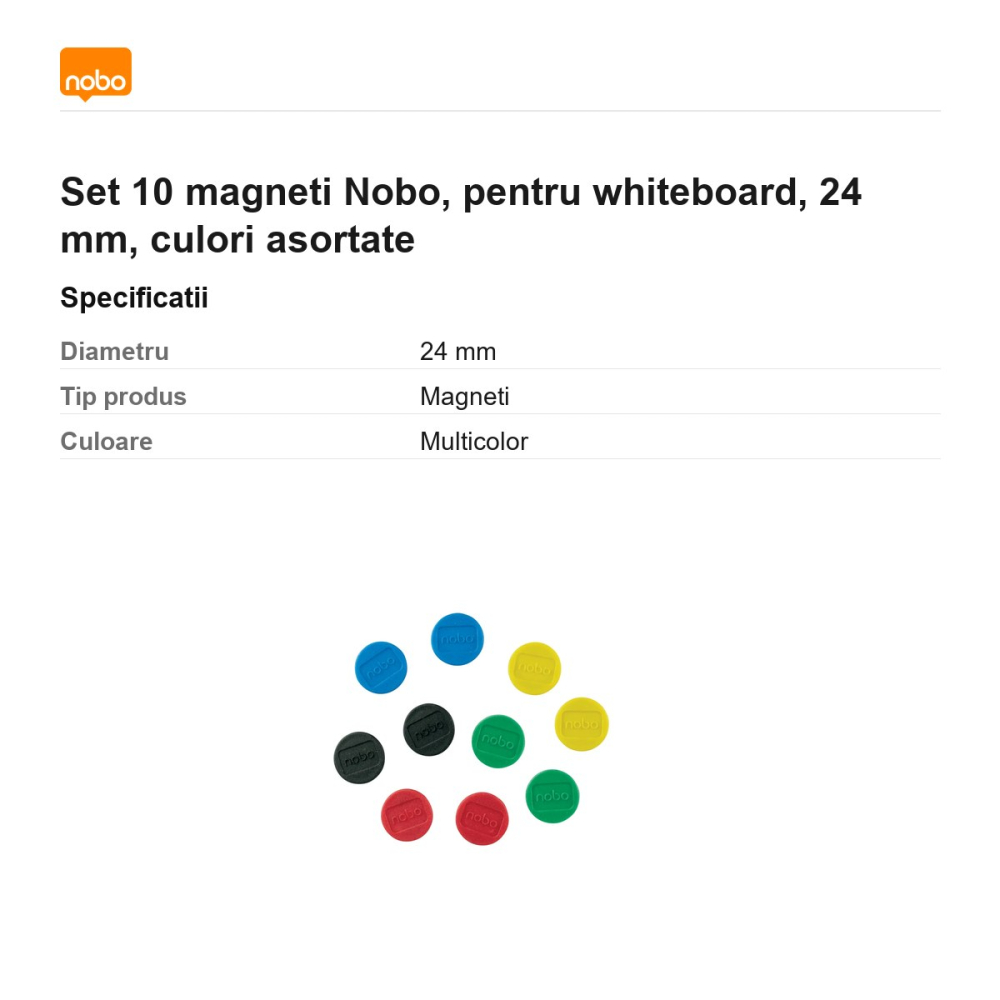 Set 10 magneti Nobo, pentru whiteboard, 24 mm, culori asortate [3]