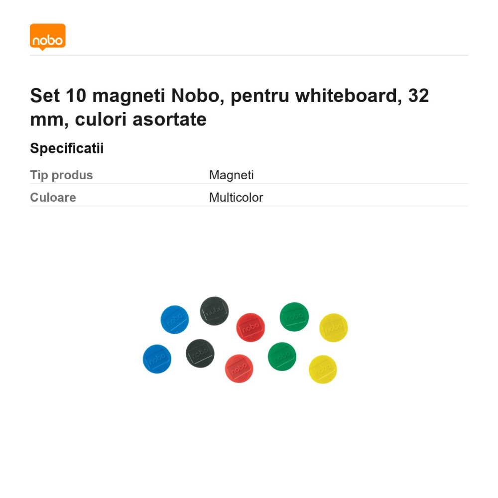 Set 10 magneti Nobo, pentru whiteboard, 32 mm, culori asortate [3]