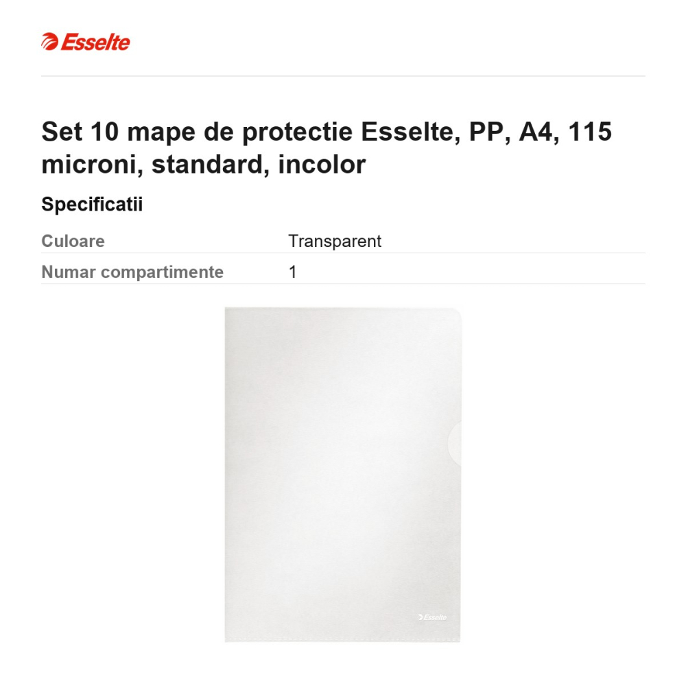 Set 10 mape de protectie Esselte, PP, A4, 115 microni, standard, incolor [3]